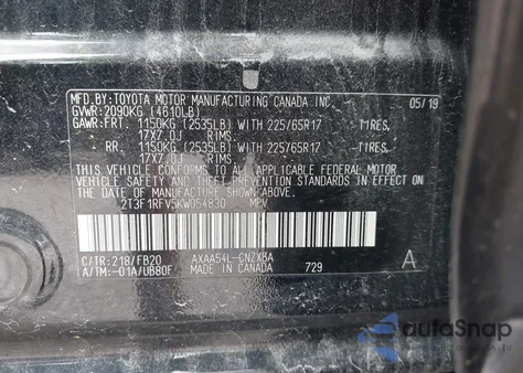 2019 Toyota Rav4 Le из США, поврежденный, VIN 2T3F1RFV5KW054830